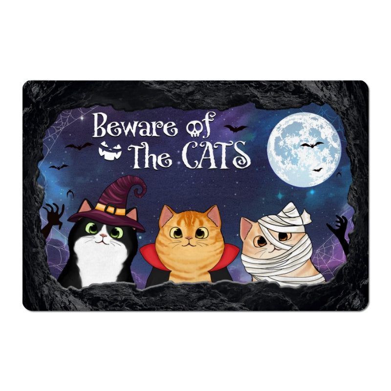 Halloween Peeking Cats From The Cave Mouth Personalized Doormat