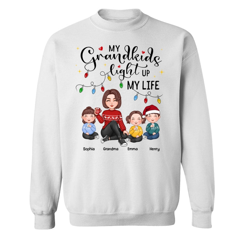 Cute Grandma My Grandkids Light Up My Life Christmas Personalized Shirt