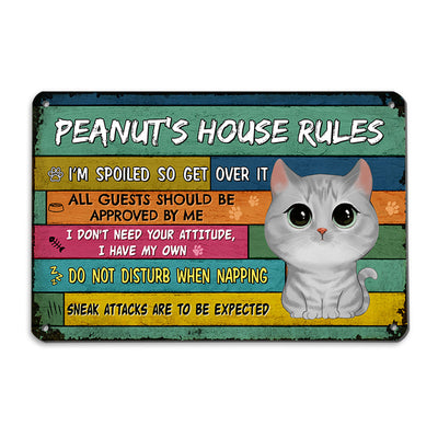Our House Our Rules Watercolor Cute Cats Personalized Metal Sign