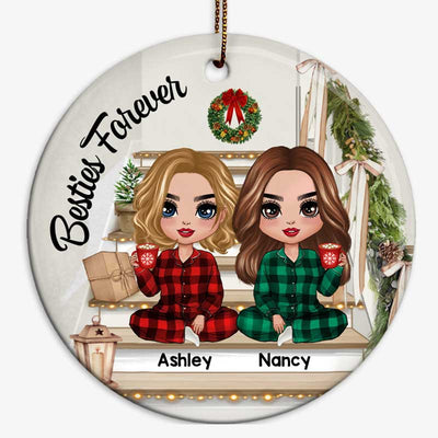 Doll Girls Besties Sisters On Christmas Stair Personalized Circle Ornament