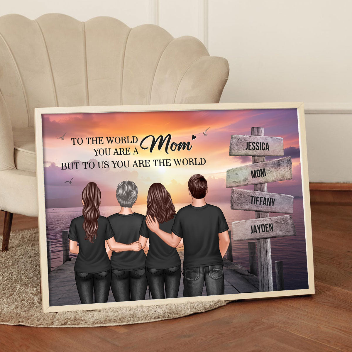 You Are The World Woman & Kids Sign Post Personalized Poster, Heartfelt Gift For Mom