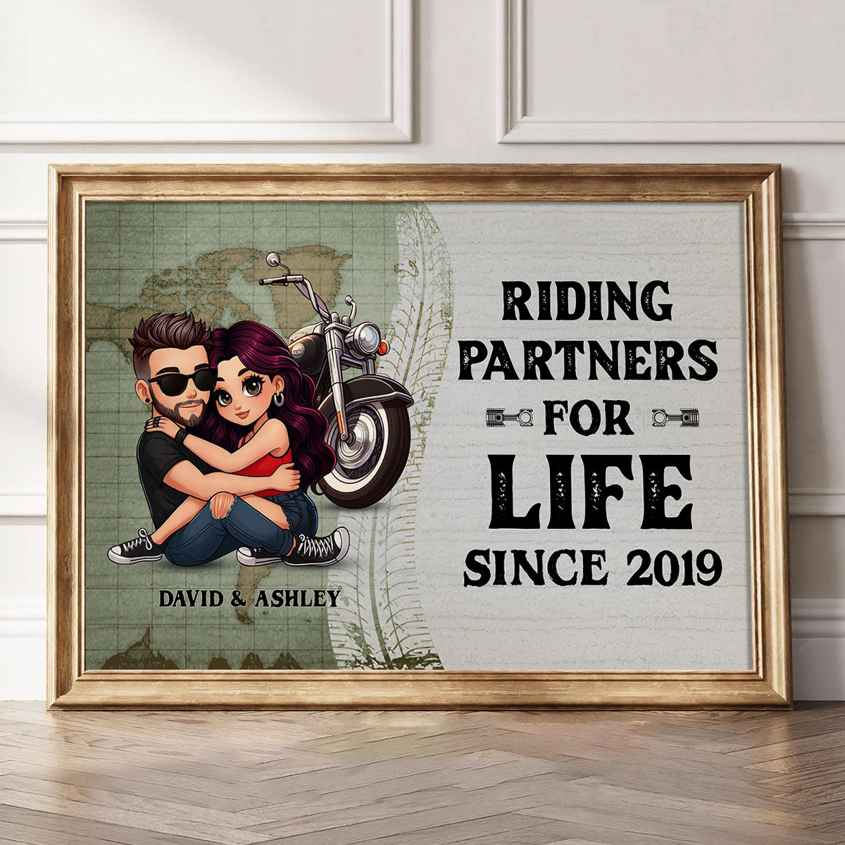 Riding Partners for Life Biker Couple Personalized Poster, Birthday, Anniversary Gift for him, Gift for her