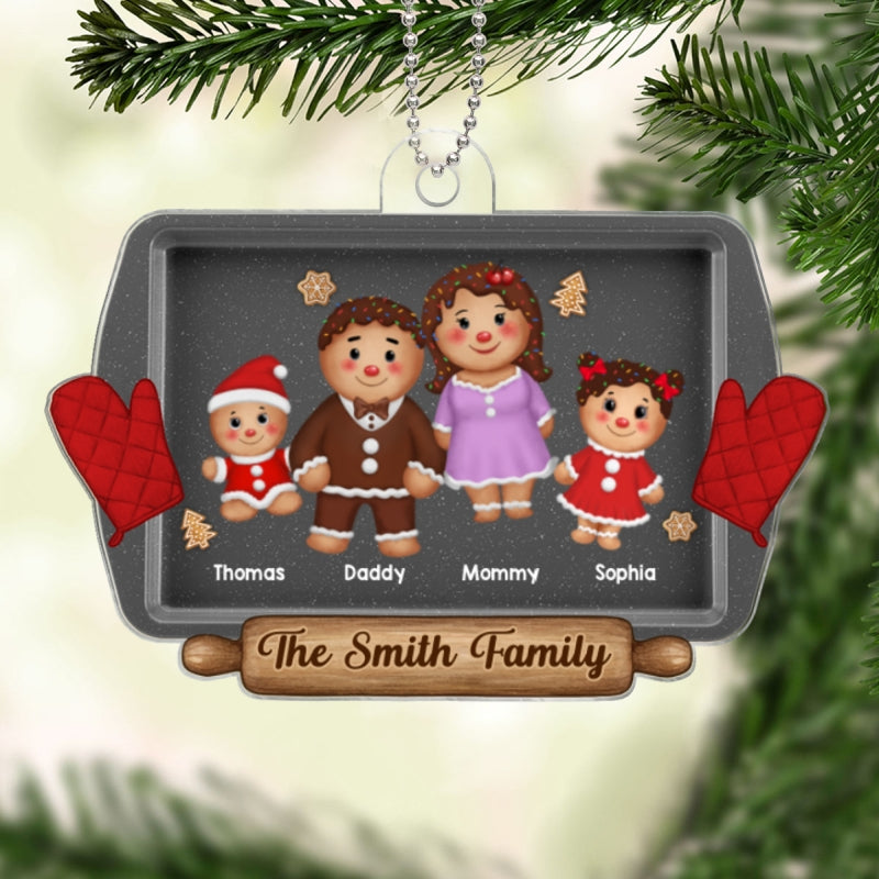 Gingerbread Cookie Family On Baking Tray Christmas Gift Personalized Acrylic Ornament