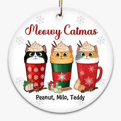 Meowy Catmas Christmas Latte Cats Personalized Circle Ornament