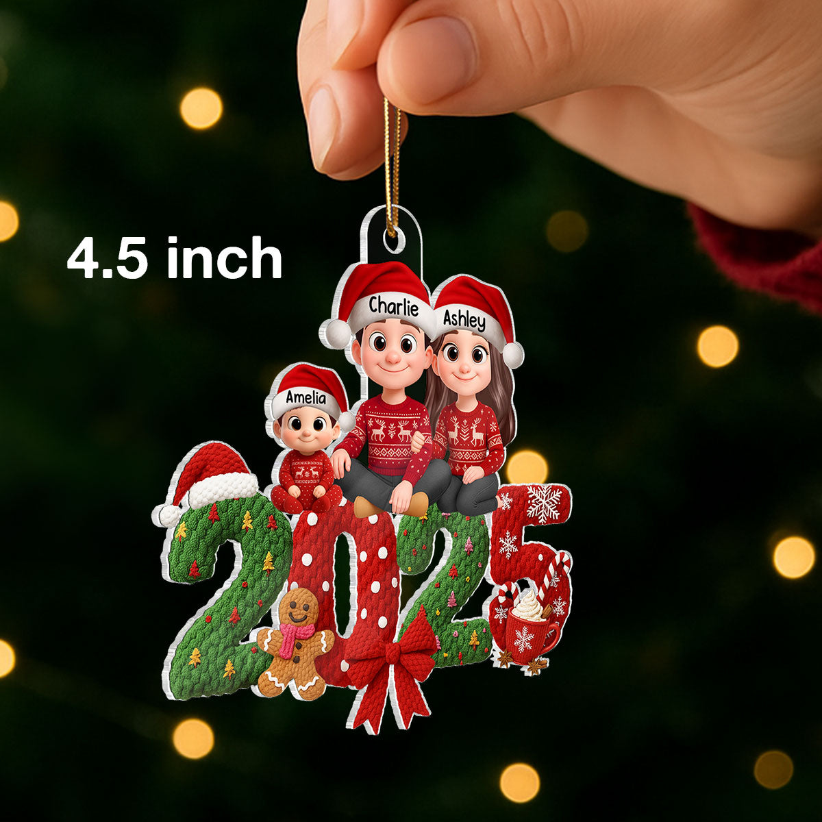 Family Sitting 2025 Latch Hook Yarn Faux - Personalized Acrylic Ornament - Christmas Gift for Family
