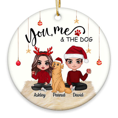Doll Couple Sitting With Dogs Christmas Personalized Circle Ornament