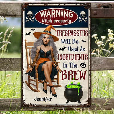 Warning Witch Property Personalized Metal Sign, Backyard Sign, Home Decor Gift For Yourself