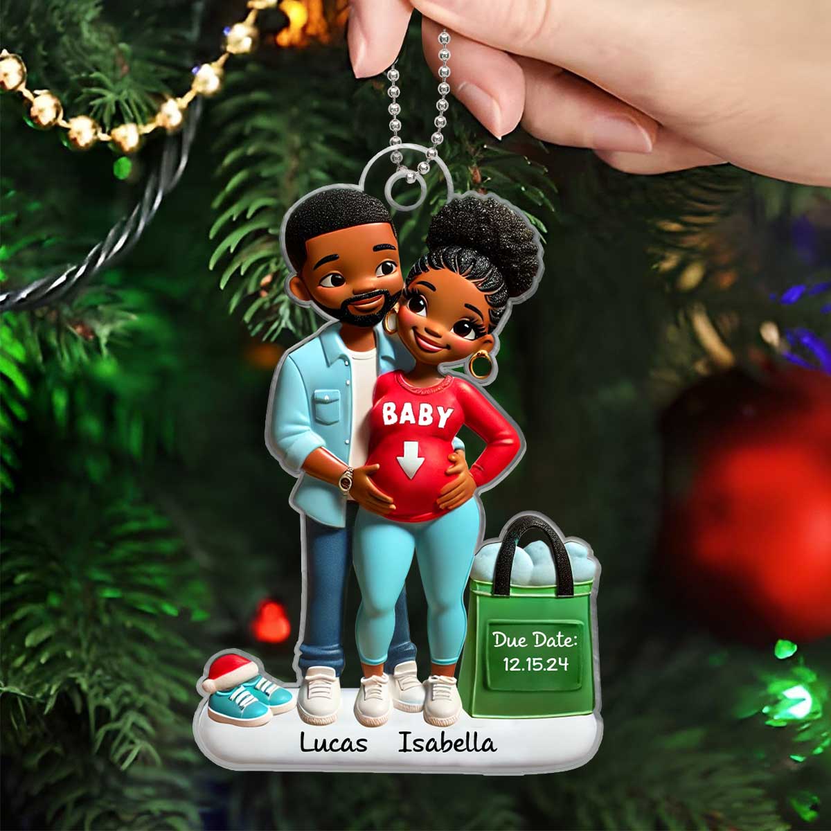 Personalized Baby on the Way Afro Couple Valentine's day Ornament, 3D Effect Ornament,  Keepsake for New Parents