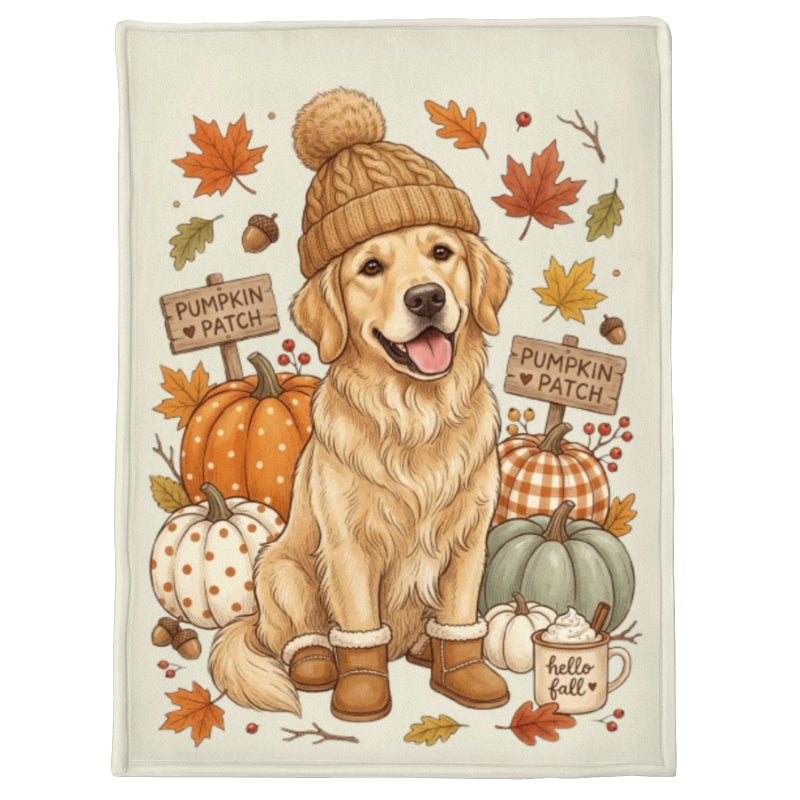 Custom Dog Photo Pumpkin Patch - Personalized Fleece Blanket - Fall Gift for Dog Moms, Cat Moms, Pet Lovers