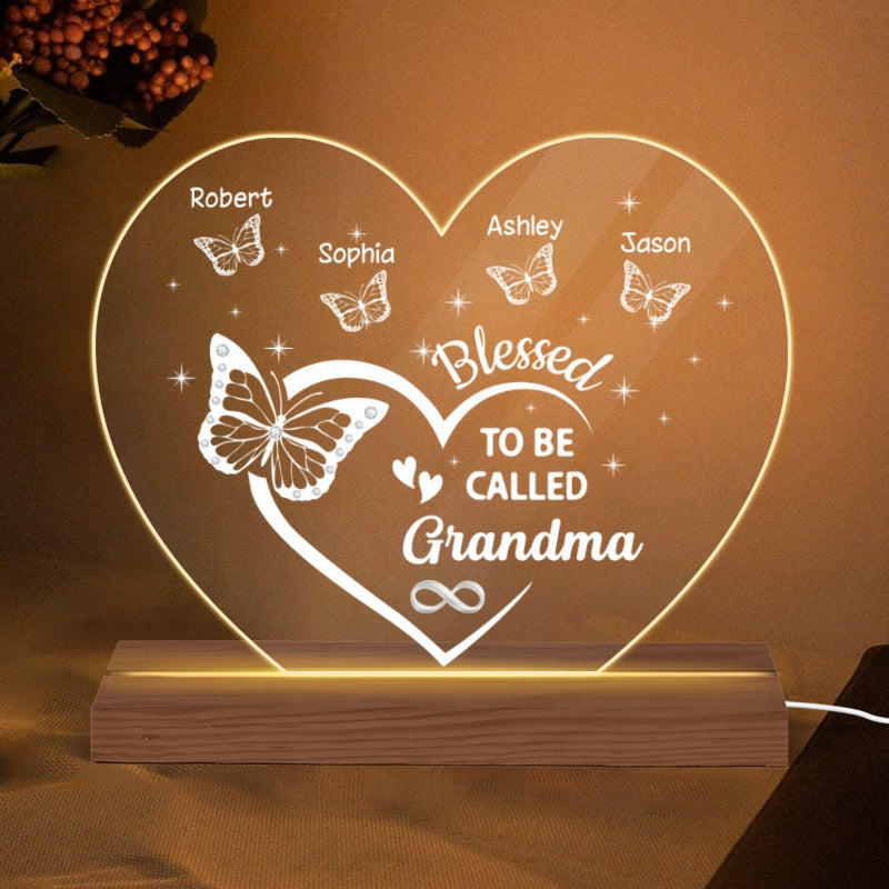 Blessed To Be Called Grandma Butterflies Personalized Custom Shape Acrylic Plaque With LED Night Light