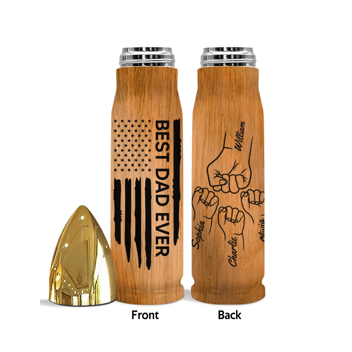 Best Dad Ever Fist Bump Outline Nation Flag Gift For Husband, Personalized Bullet Tumbler