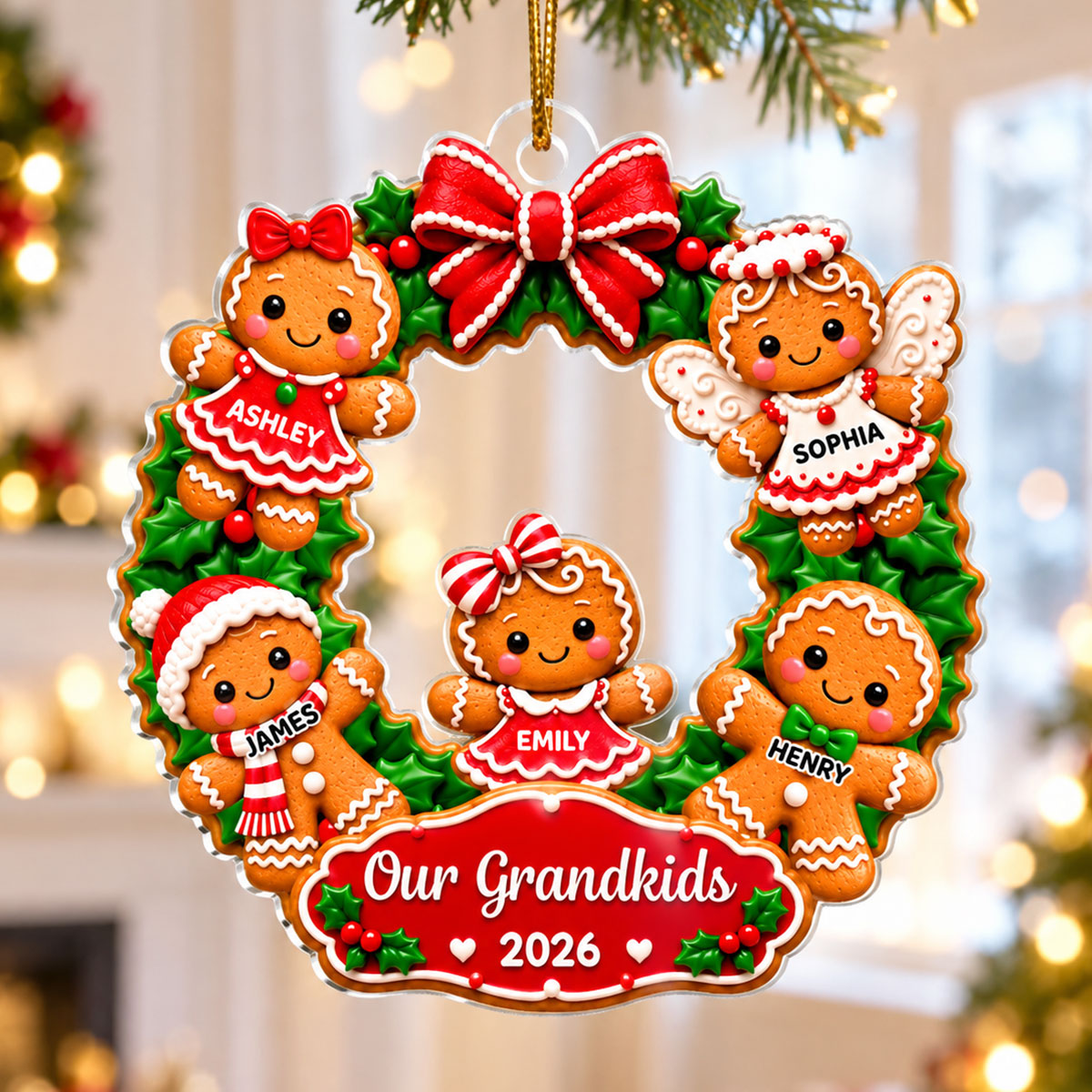 Sweetest Grandkids Gingerbread Wreath - Personalized Acrylic Ornament - Christmas Gift For Kids, Grandkids