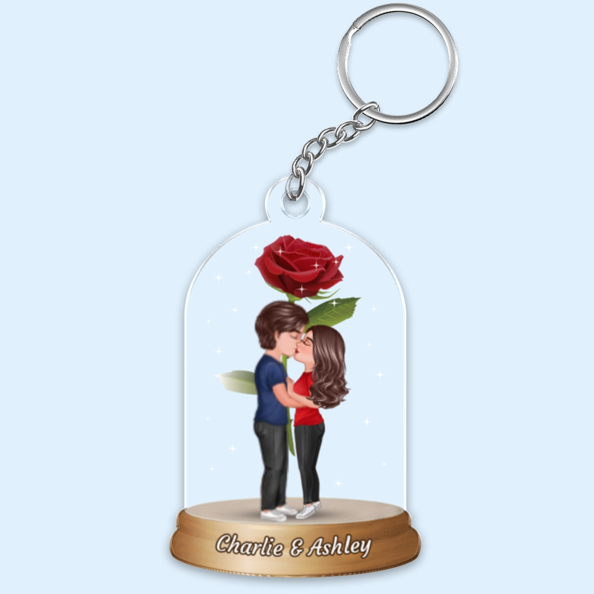 Couple Kissing In Rose Jar Anniversary Gift Personalized Acrylic Keychain