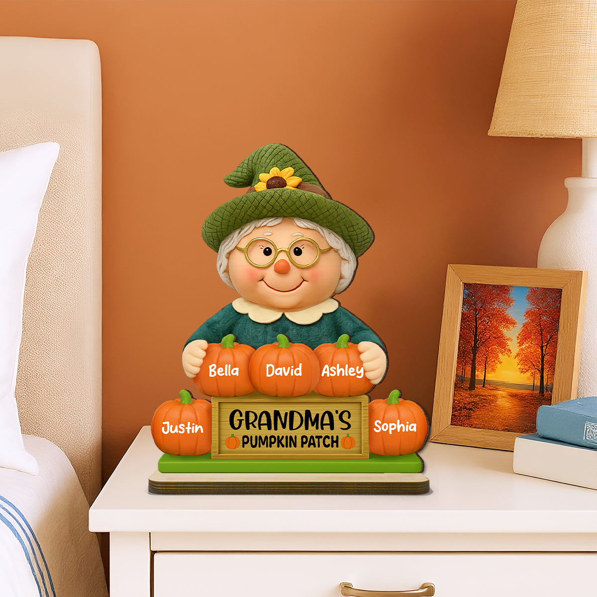 Grandma's Pumpkin Patch Scarecrow Personalized Standing Wooden Plaque, Fall Decor for Grandma