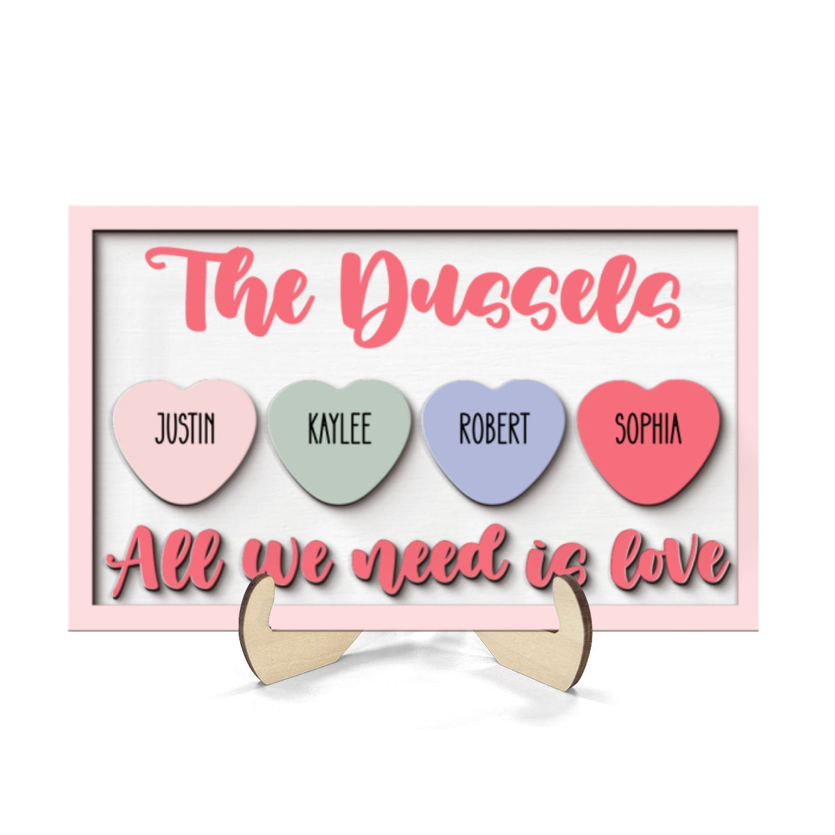 Family Name Sign All We Need Is Love Personalized 2-Layer Wooden Plaque