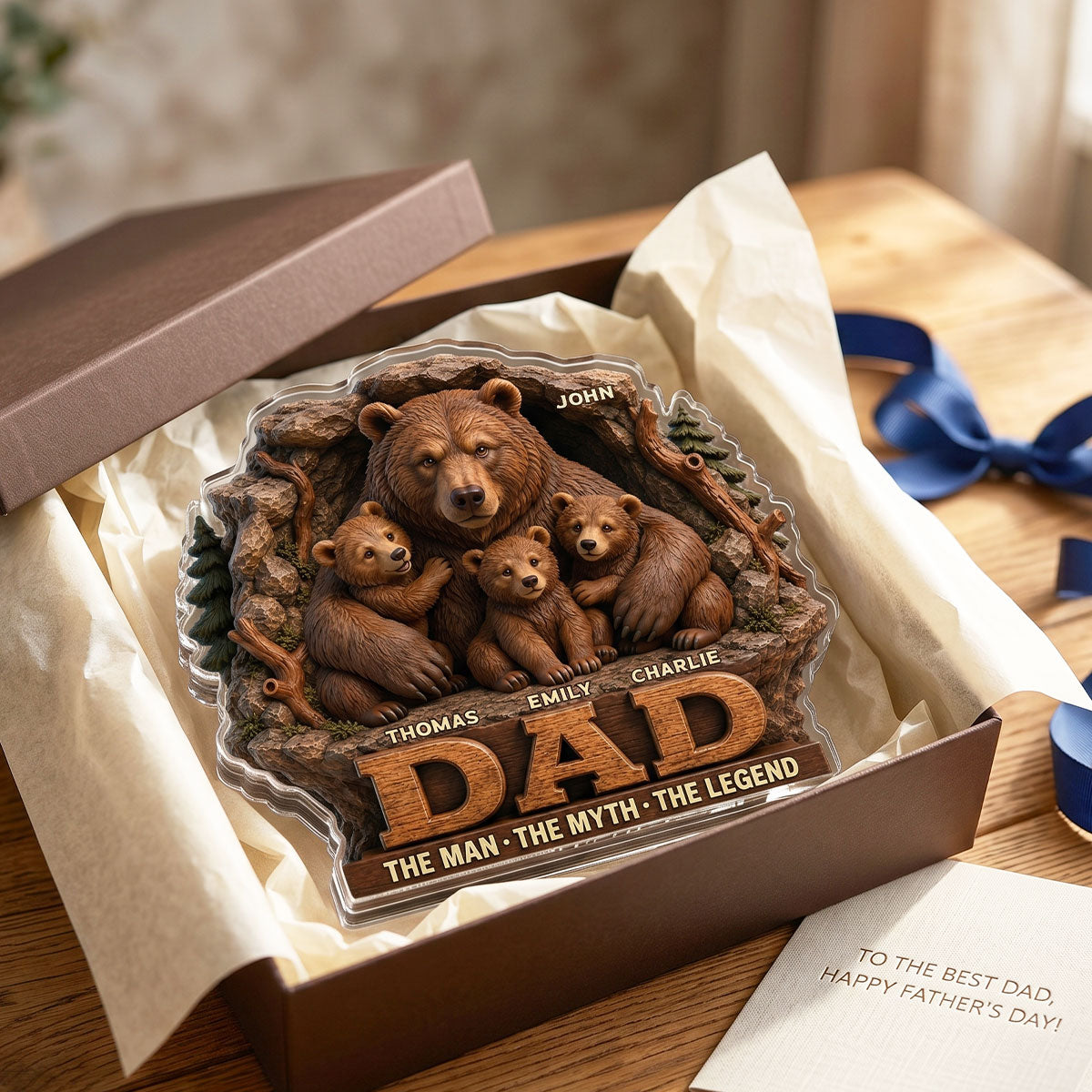Papa Bear Dad The Man The Myth The Legend - Personalized Acrylic Block Plaque - Cool Father's Day Gift For Dad
