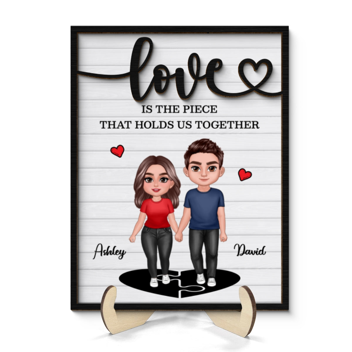 Love Is The Piece That Holds Us Together Couple Personalized 2-layer Wooden Plaque