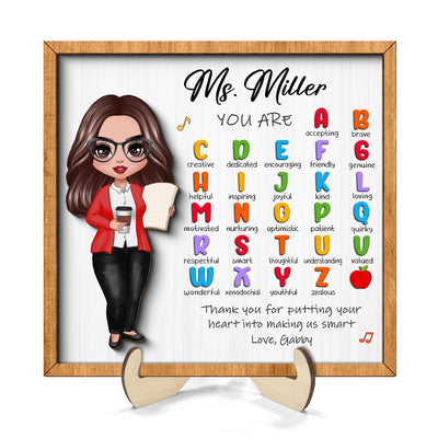 Teacher Appreciation Gift Thank You Alphabet Characteristics Doll Teacher Personalized 2-Layer Wooden Plaque