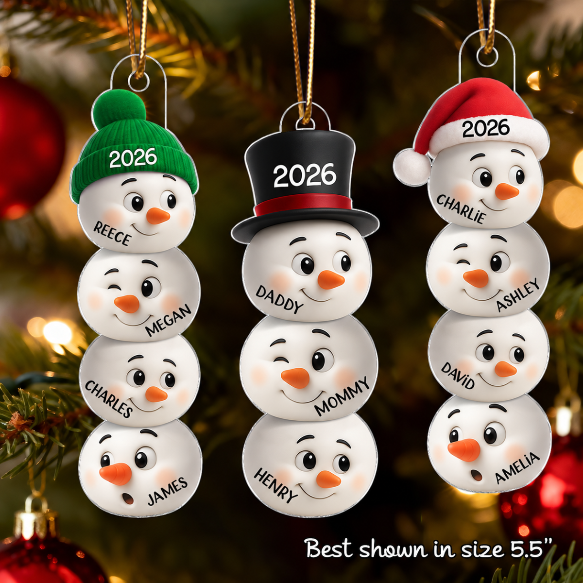 Christmas Family Snowman Funny Faces - Personalized Acrylic Ornament