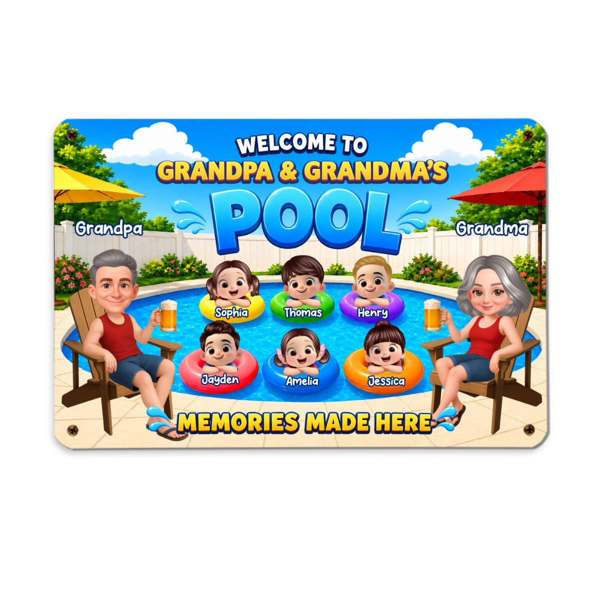 Welcome To Grandma Grandpa Pool Summer - Personalized Metal Sign - Gift For Grandparents, Summer Decoration