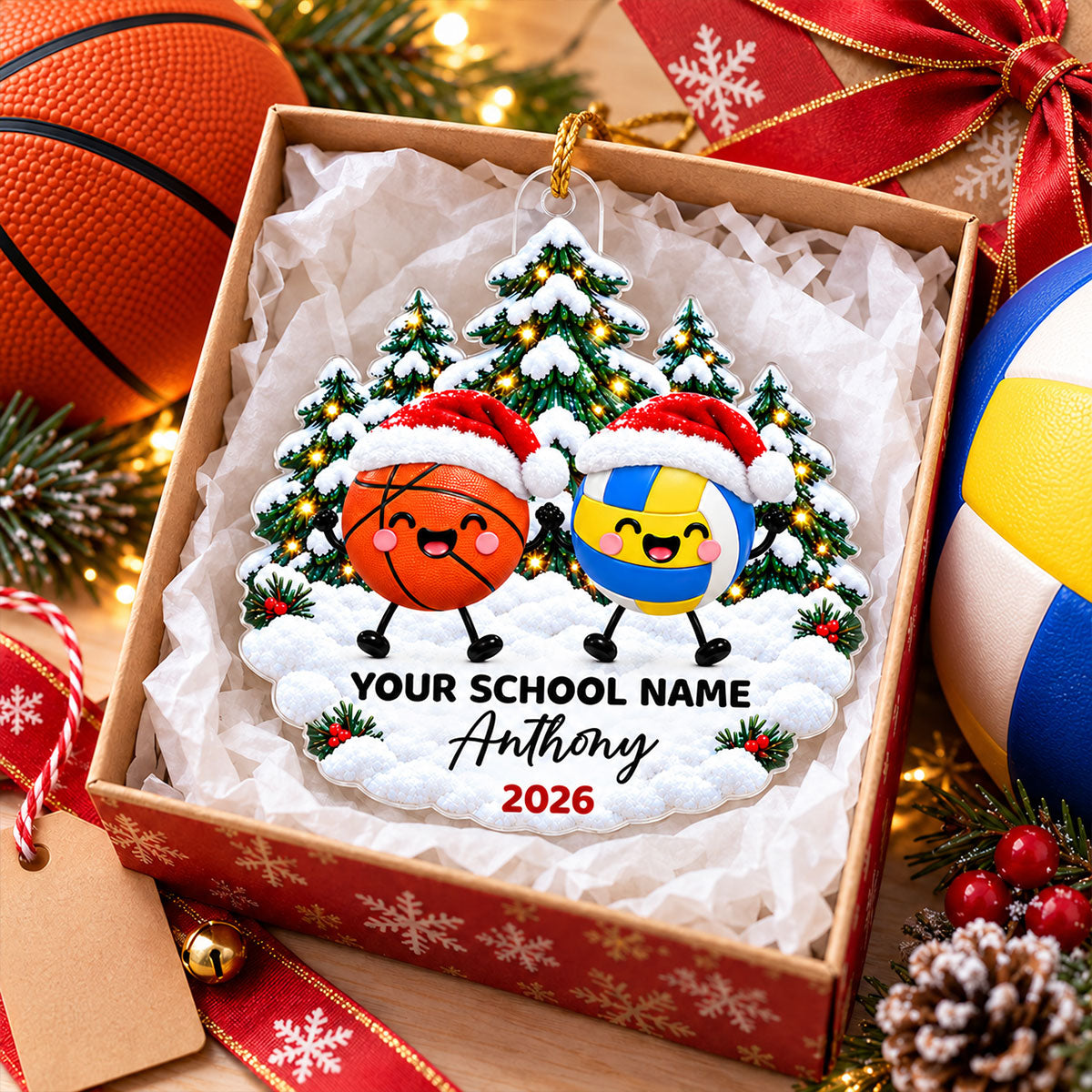 Cute Sports Soccer Football Baseball Volleyball Christmas – Personalized Acrylic Ornament - Christmas Gift For Kids, Grandkids