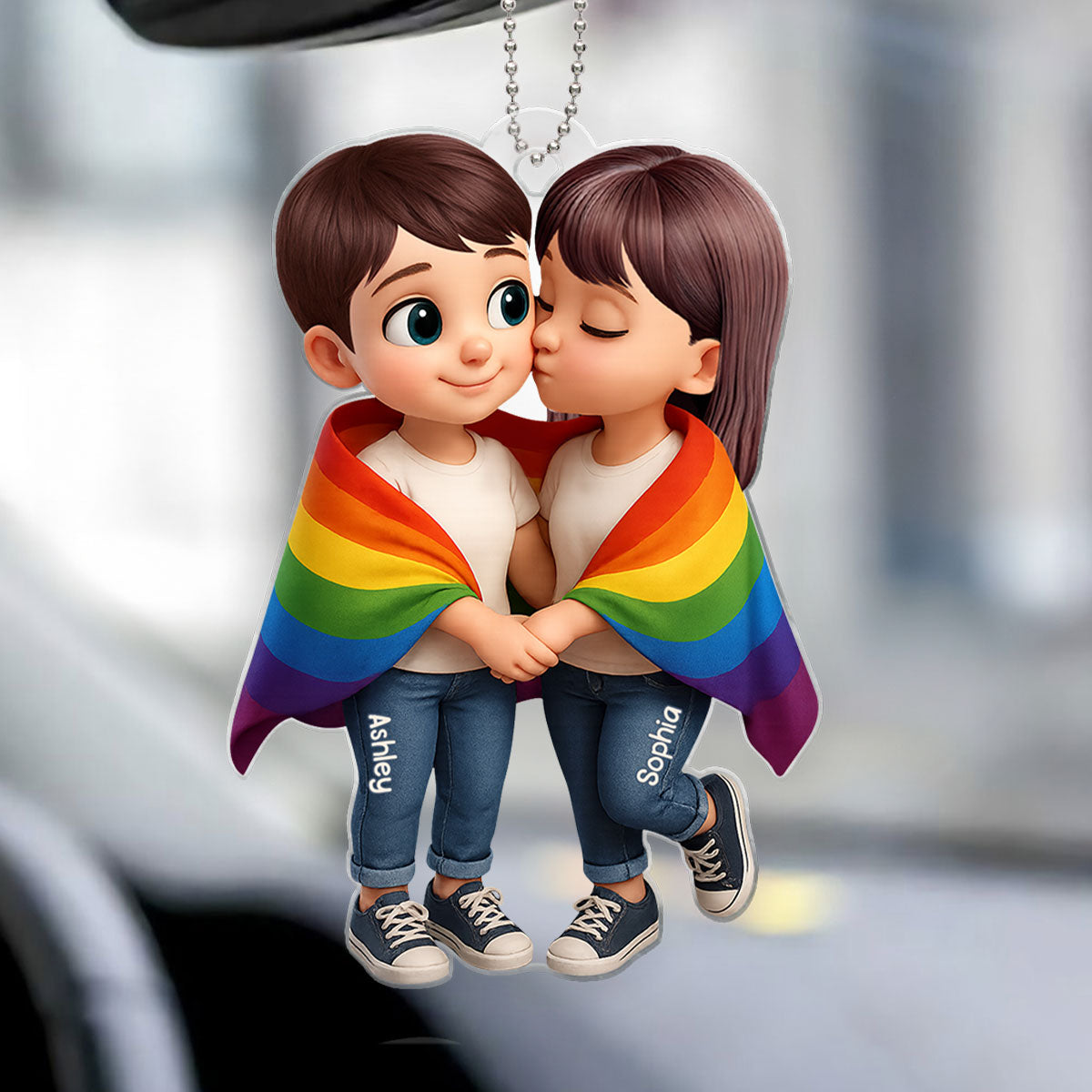 LGBT Couple Love Is Love Pride Month Personalized Acrylic Car Hanger, Gift For Couple