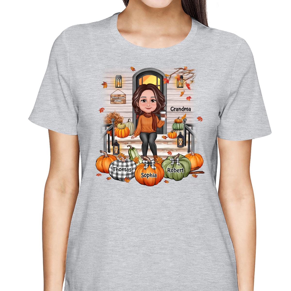 Fall Season Grandma Mom Front Porch Pumpkins Personalized Shirt