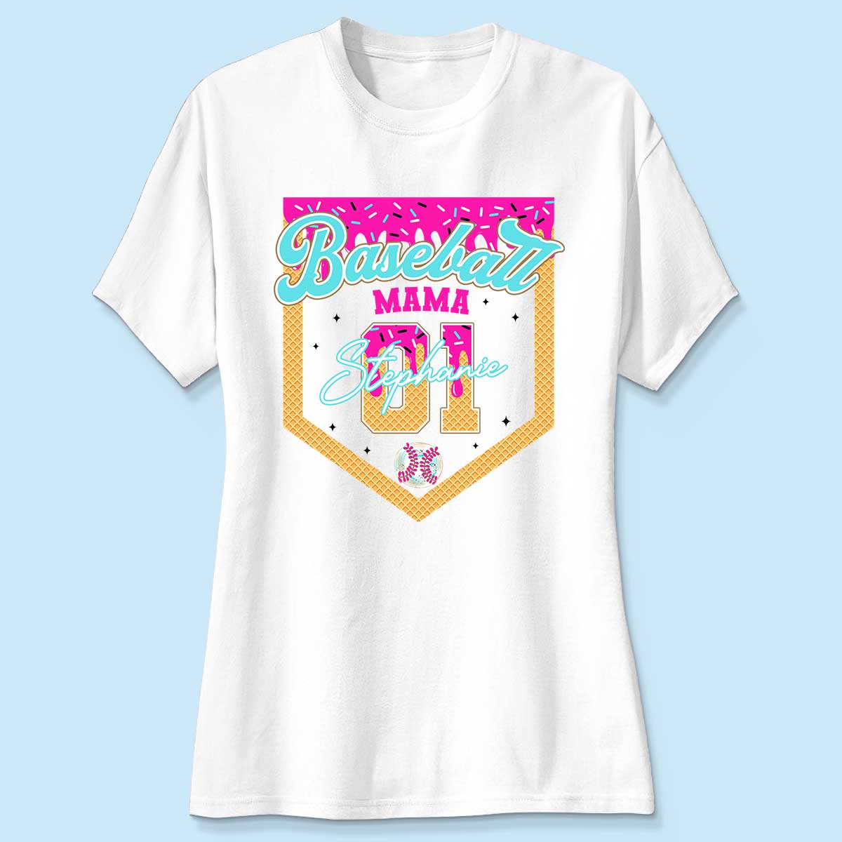 Baseball Softball Mom Ice Cream Drip Personalized Shirt, Gift for Moms