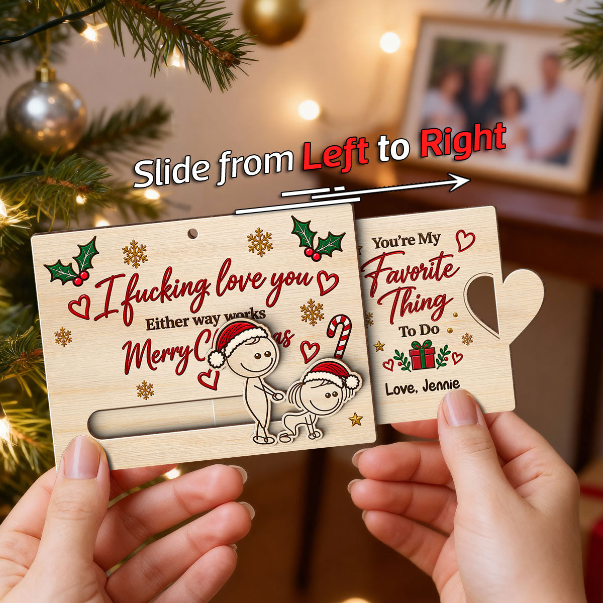 I Fcking Love You Funny Inappropriate Couple - Personalized Wooden Slider Ornament - Funny Christmas Gift For Him, For Her, For Husband, Wife
