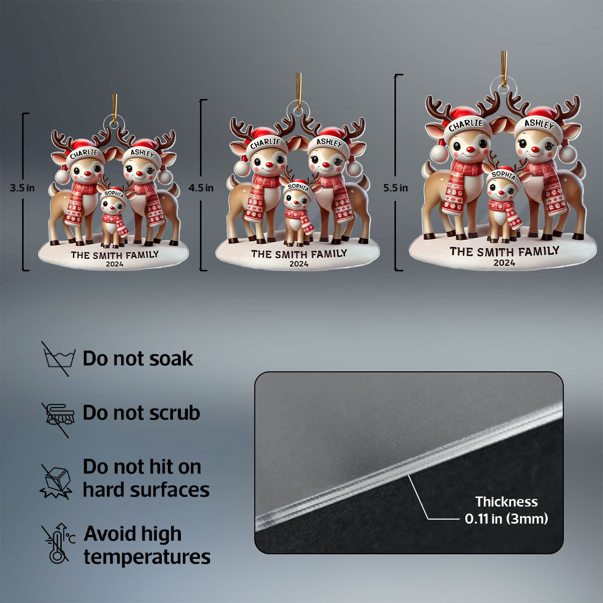 Reindeers Family Christmas Personalized Acrylic Ornament
