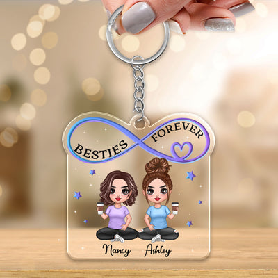 Infinity Besties Sisters Forever Doll Girls Sitting Personalized Acrylic Keychain