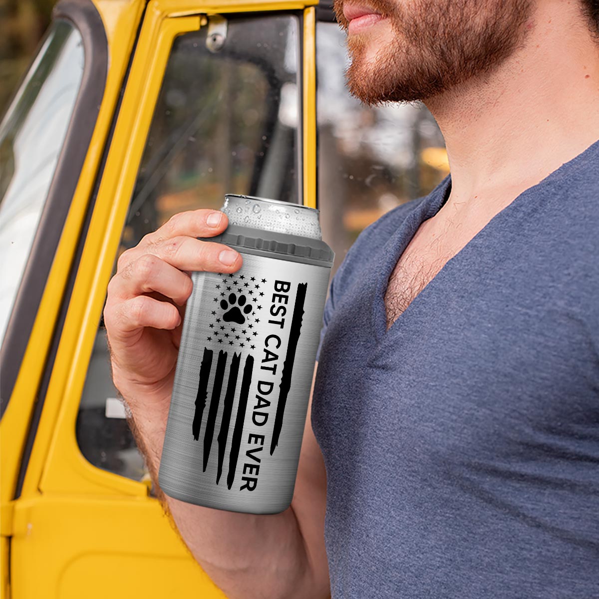 Best Cat Dad Ever Nation Flag Funny Cute Cats Personalized 4 In 1 Can Cooler