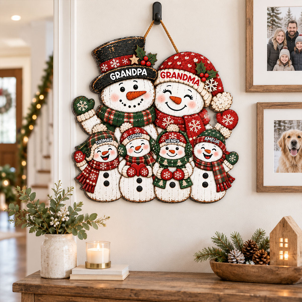 Festive Snowman Grandpa Grandma Grandkids - Personalized Wood Sign - Christmas Decor For Grandparents