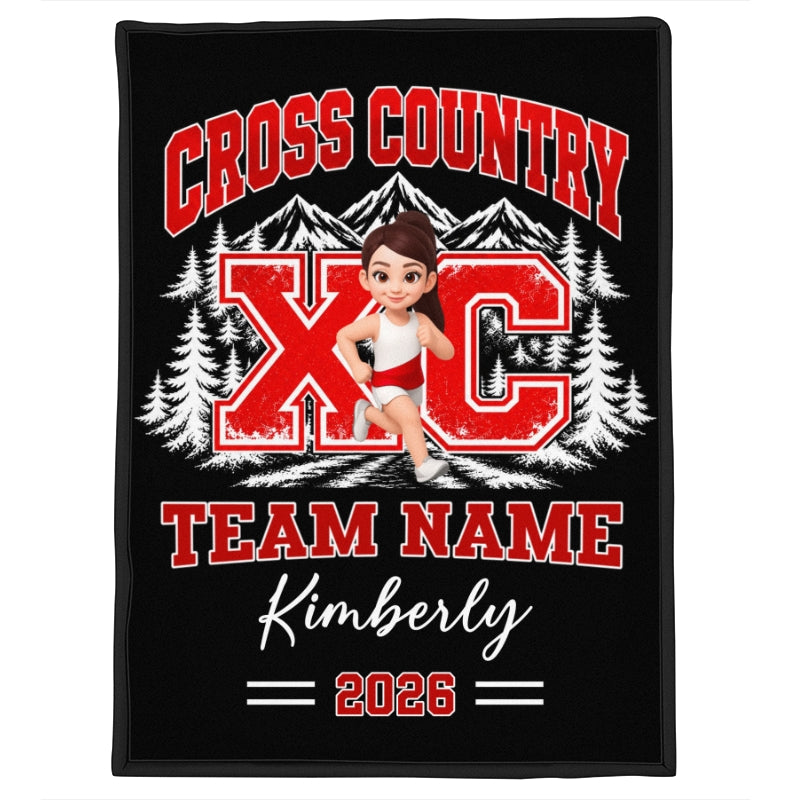 Cross Country XC Runner Custom Name & Team Name - Personalized Fleece Blanket - Christmas Gift For Cross Country Runners, Girls, Boys, Grandkids