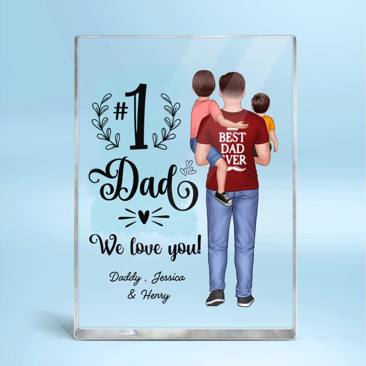 #1 Dad Grandpa Holding Kids Personalized Vertical Rectangel Acrylic Block Plaque
