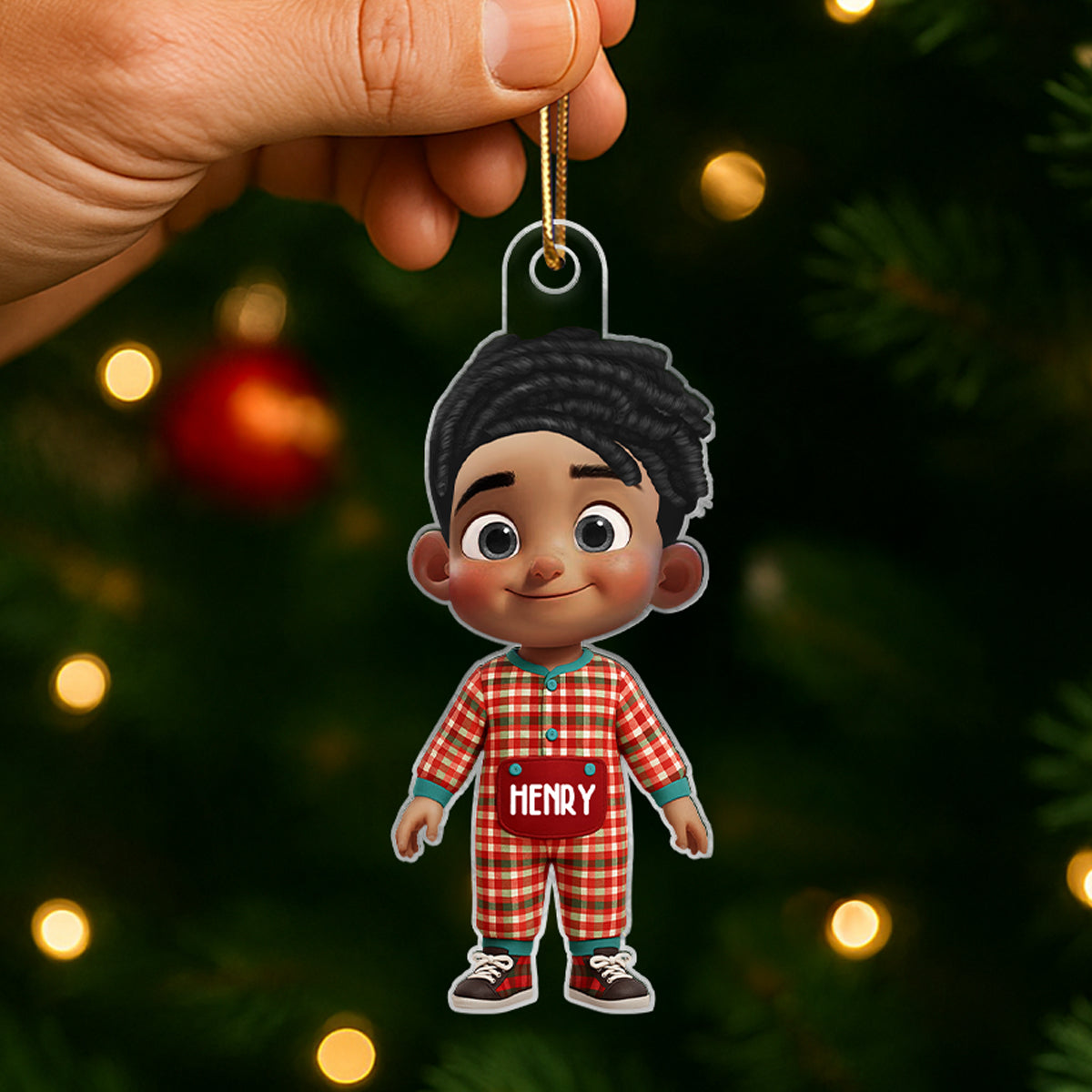 Cute Kids Pajama Personalized Christmas Ornaments, Christmas Gift for Kids, Grandkids, Plaid pajamas