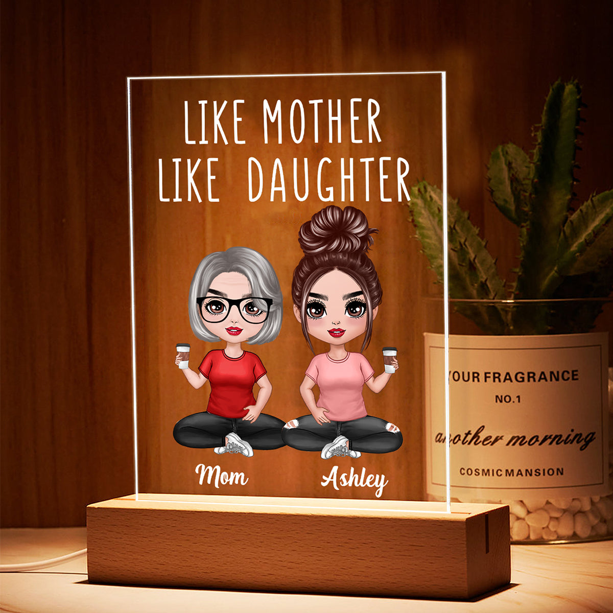 Like Mother Like Daughters - Personalized Acrylic Block Plaque LED Night Light - Gift For Mom Daughters