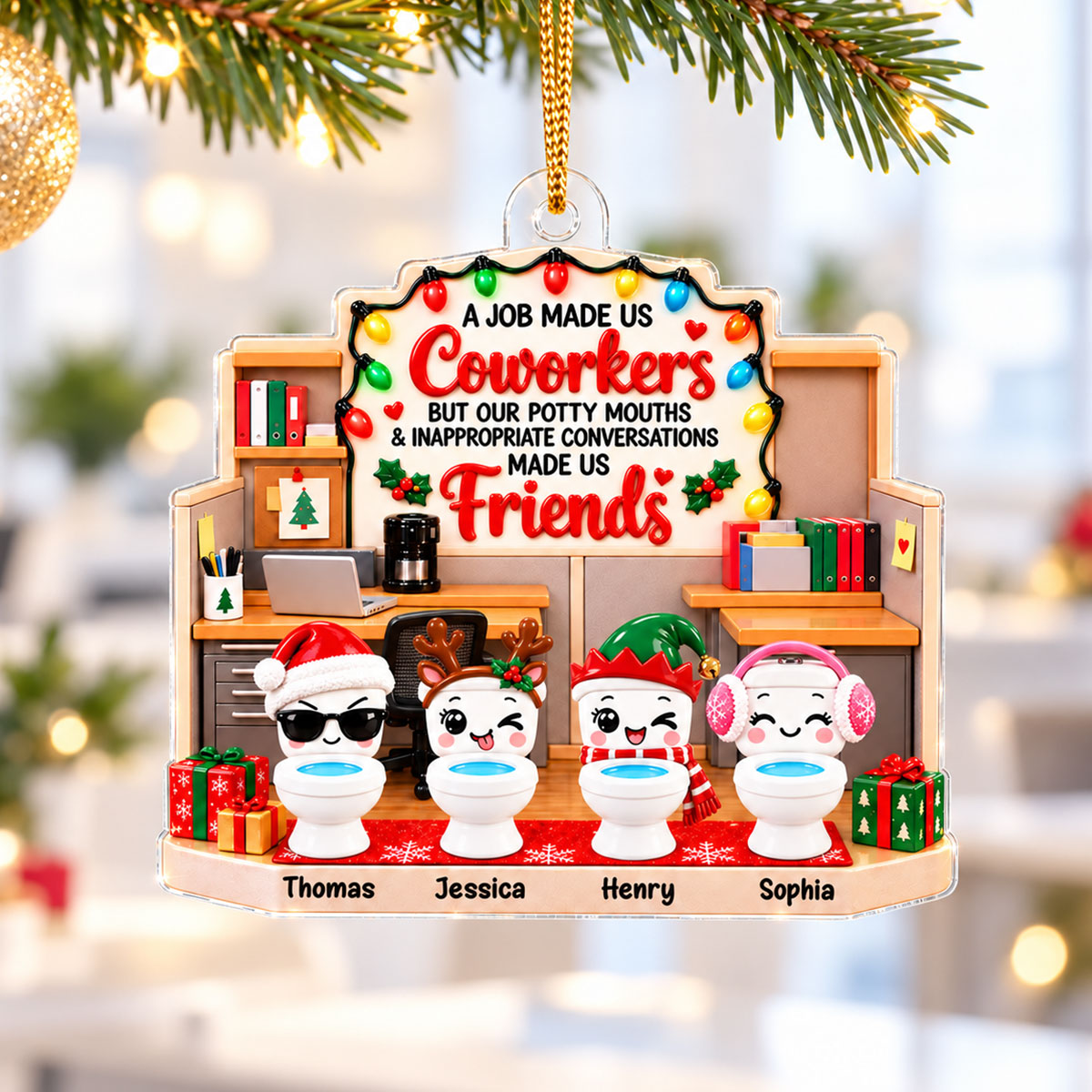 Funny Potty Mouth Coworkers Forever Friends - Personalized Acrylic Ornament - Christmas Gift For Coworkers, Work Besties, Office Friends