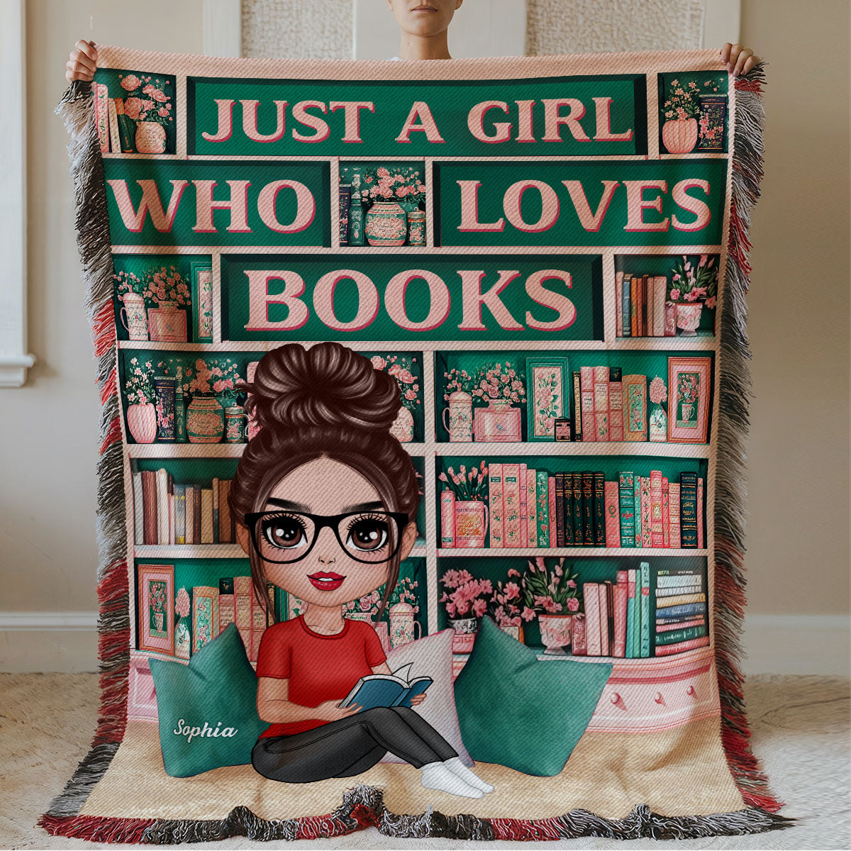 Just A Girl Who Loves Books Reading Blanket For Book Lovers Personalized Tapestry Woven Blanket