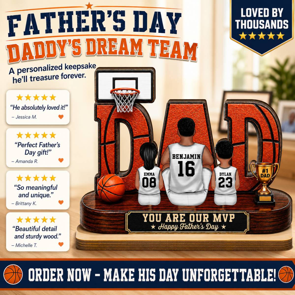 [UP TO 38% OFF] Basketball Dad Legend Daddy's Dream Team - Personalized 2-Layered Wooden Plaque - Unique Father's Day Gift For Dad, Husband, Basketball Fans