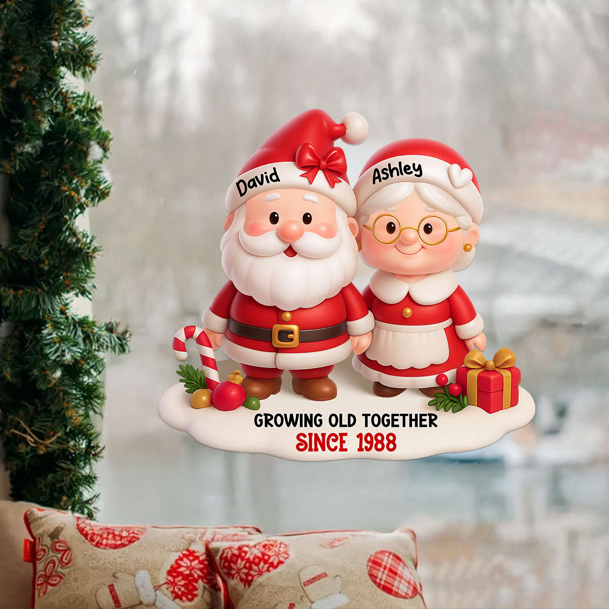 Santa Couple Growing Old Together Personalized Fridge Decal, Anniversary, Christmas Gift for him, Gift for her