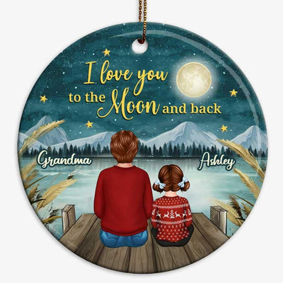 Grandma Grandkids Sitting On Bridge To The Moon And Back Personalized Circle Ornament