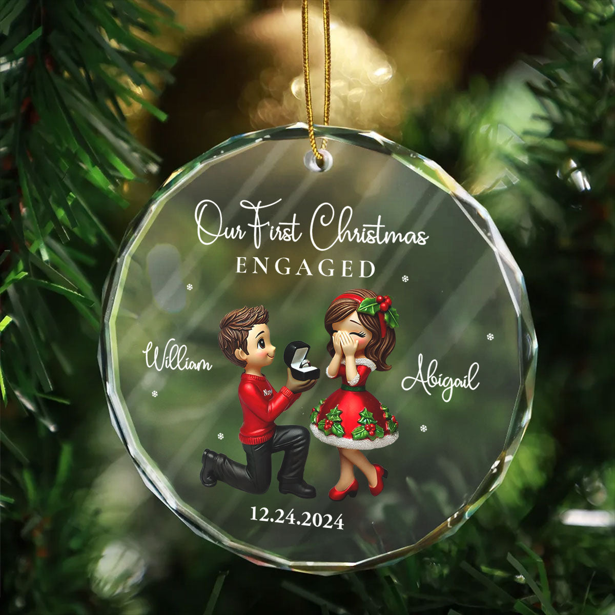 Our First Christmas Engaged Married, Newly Engaged Married Couple Personalized Glass Ornament, Gift for him, gift for her
