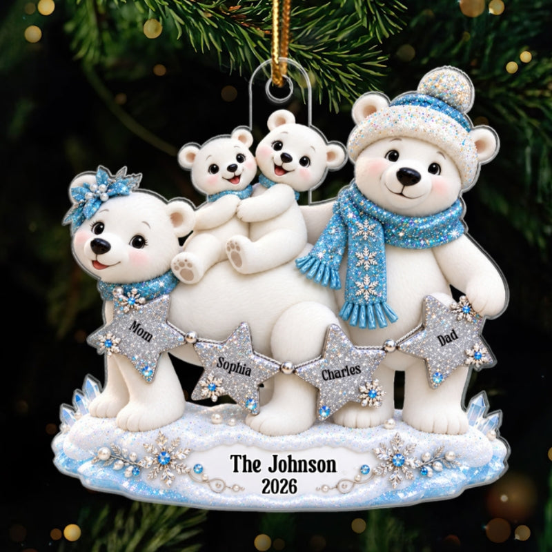 Cute Polar Bear Family 2D Flat - Personalized Acrylic Ornament - Christmas Family Keepsake