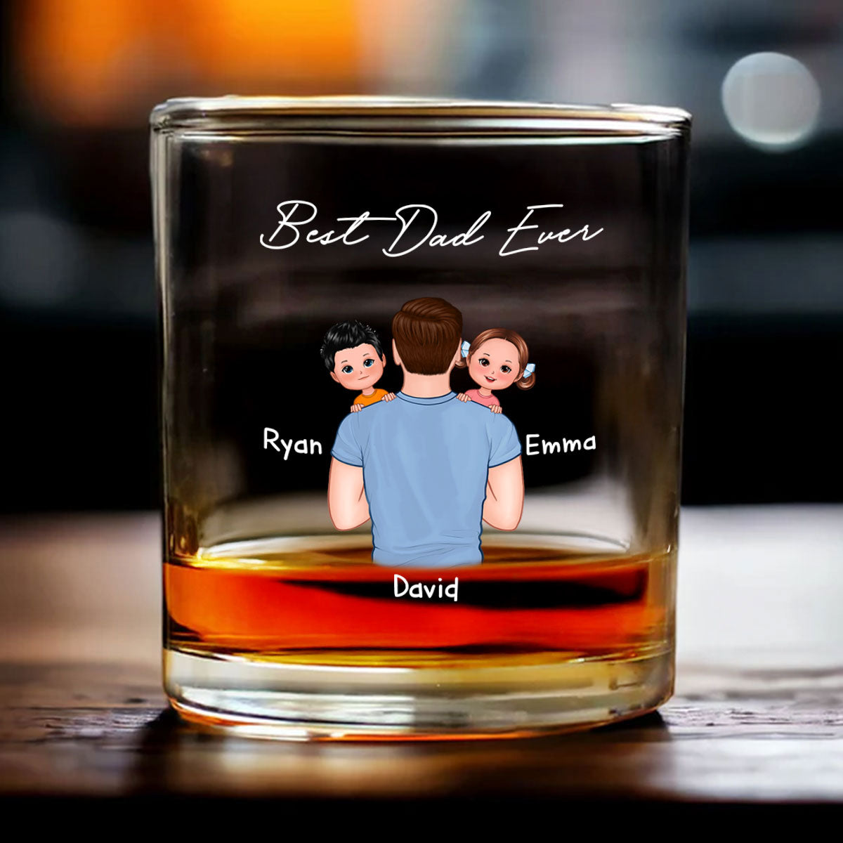 Dad Carrying Kids On Shoulder Personalized Wine Glass, Father's Day Gift For Dad, Husband