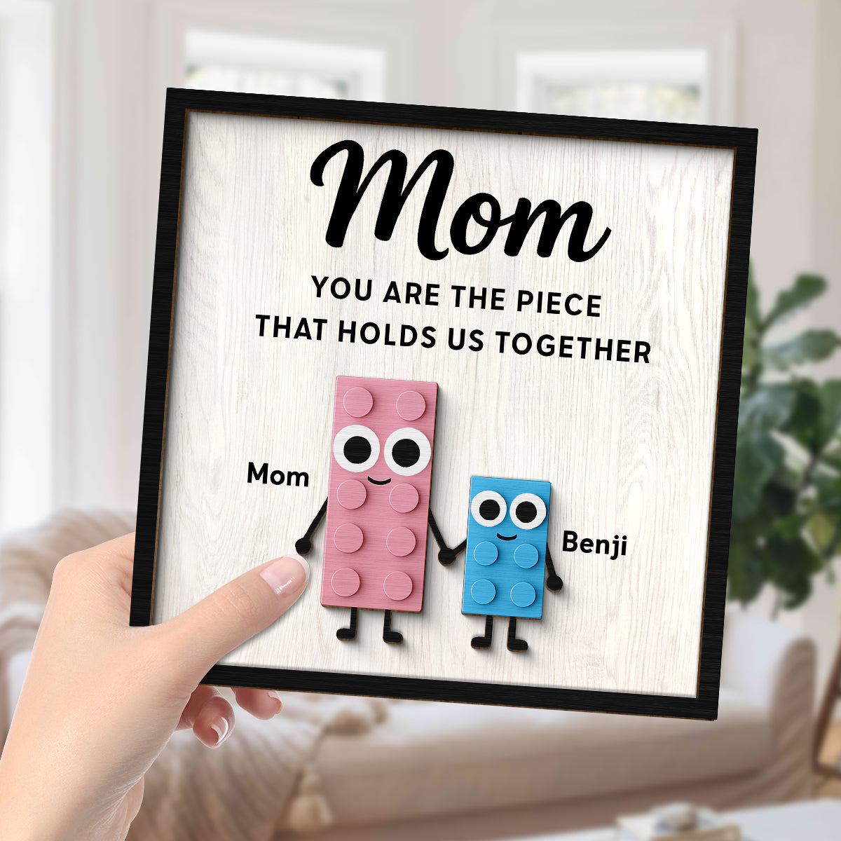 Mom And Kids Cute Puzzle Personalized 2-Layered Wooden Plaque, Gift for Mom, Gift for Wife, Gift for Grandma