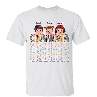 Shadow Retro Half Leopard Grandma Grandkids Laying Head On Arms Personalized Shirt