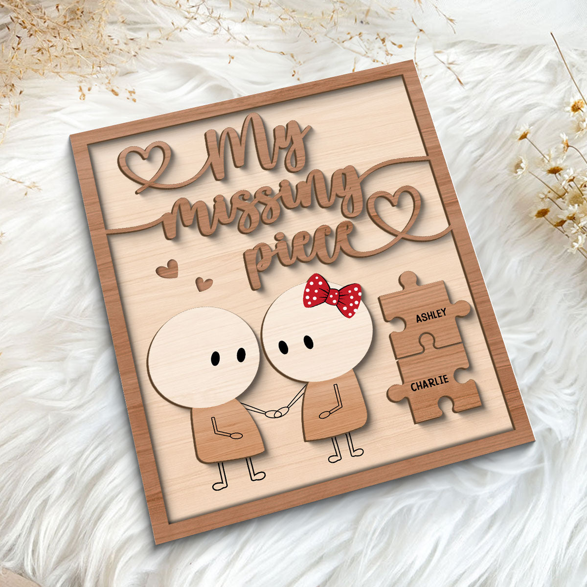 Couple My Missing Piece Valentine‘s Day Gift For Him For Her Personalized 2-Layer Wooden Plaque