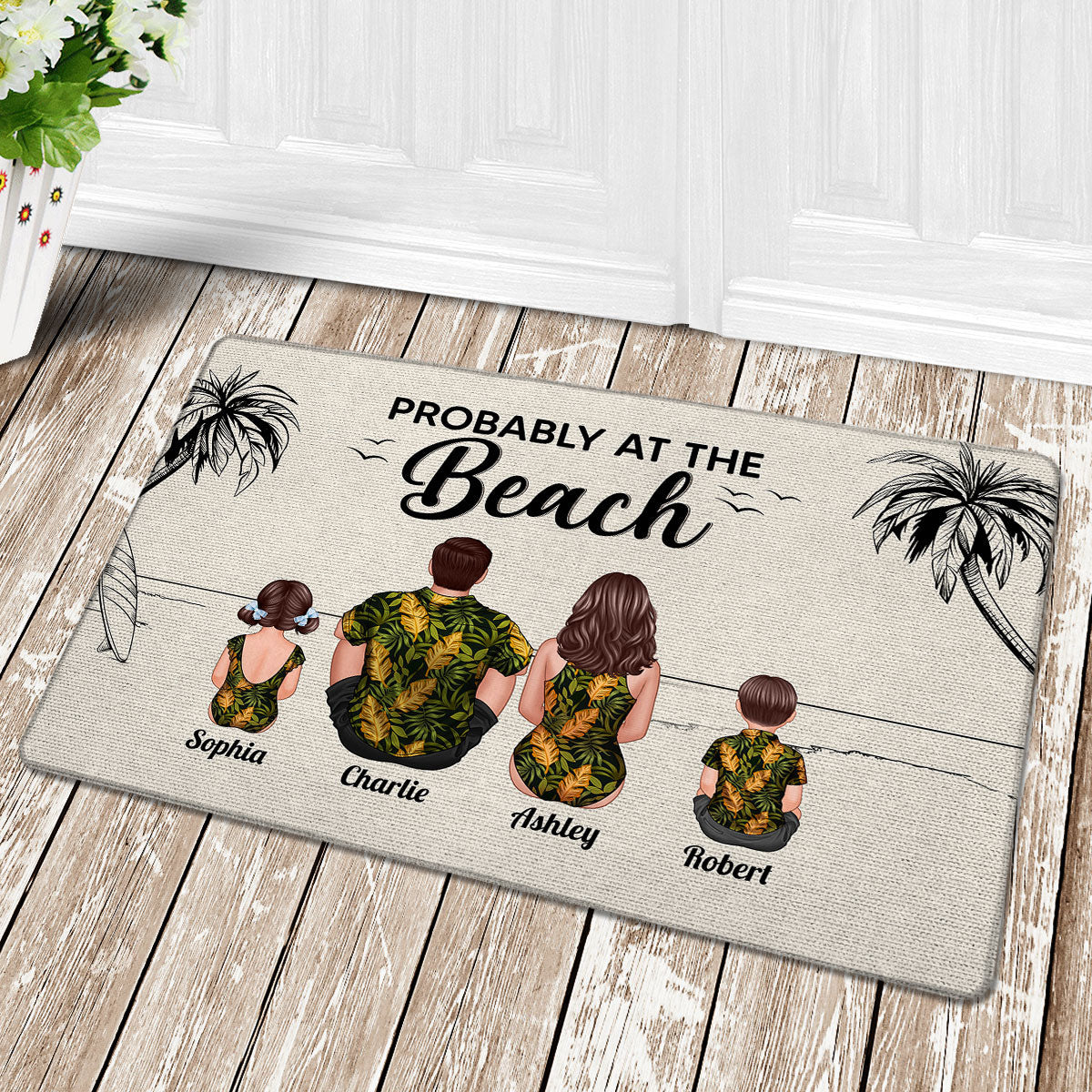 Probably At The Beach Back View Family Beach House Decor Personalized Doormat