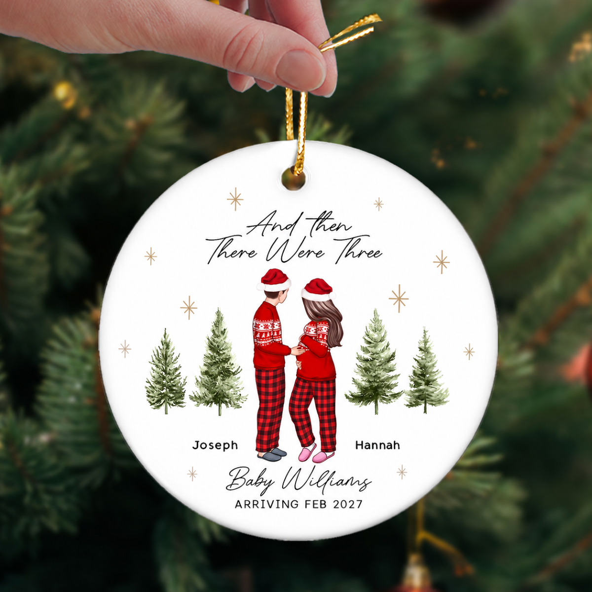 And Then There Were Three - Pregnancy Announcement Ornament - Baby Coming Soon Ornament - Ornament for Baby - Expecting Mom Gift